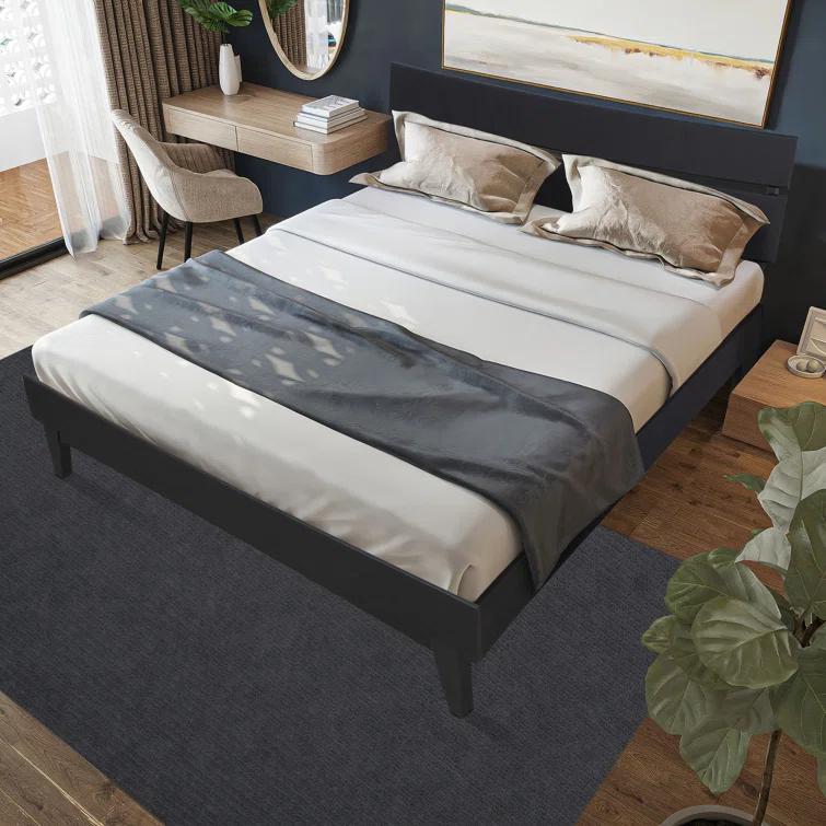 Acacia Aurora Premium Solid Wood Platform Bed Frame and High Headboard, King Bed Frame with Headboard Included, Mid Century Modern Bed with 5 years Warranty