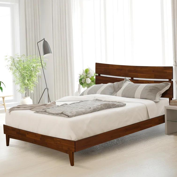 Acacia Aurora Premium Solid Wood Platform Bed Frame and High Headboard, King Bed Frame with Headboard Included, Mid Century Modern Bed with 5 years Warranty