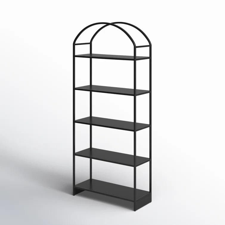 Modern Arched Black Iron Etagere Bookcase 39.5" W