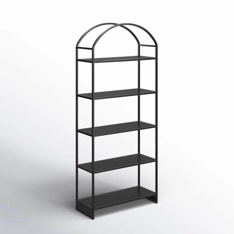 Modern Arched Black Iron Etagere Bookcase 39.5" W