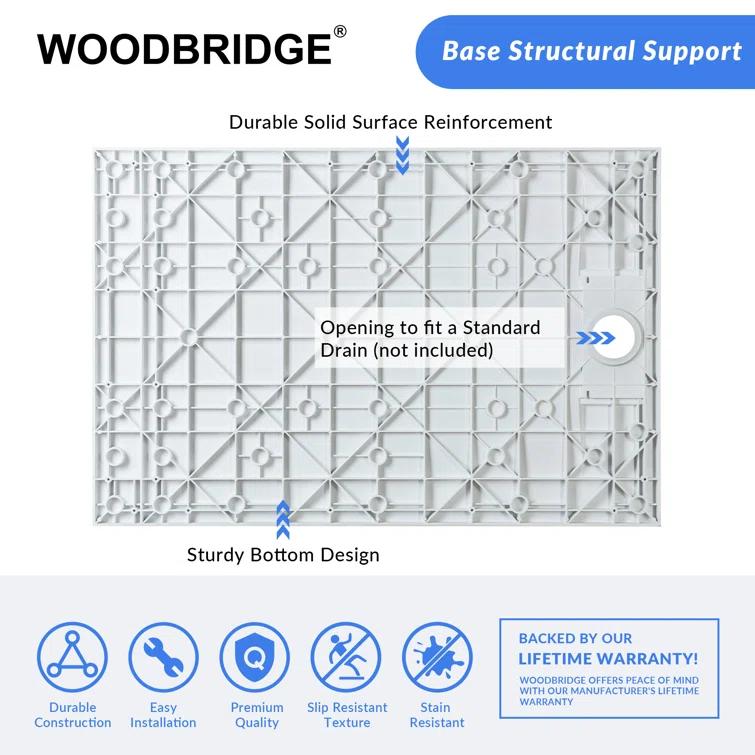 WoodBridge SWP603675-1-SU-H+SUS-WH-6036 60'' W 75'' H Framed Rectangle Shower Stall