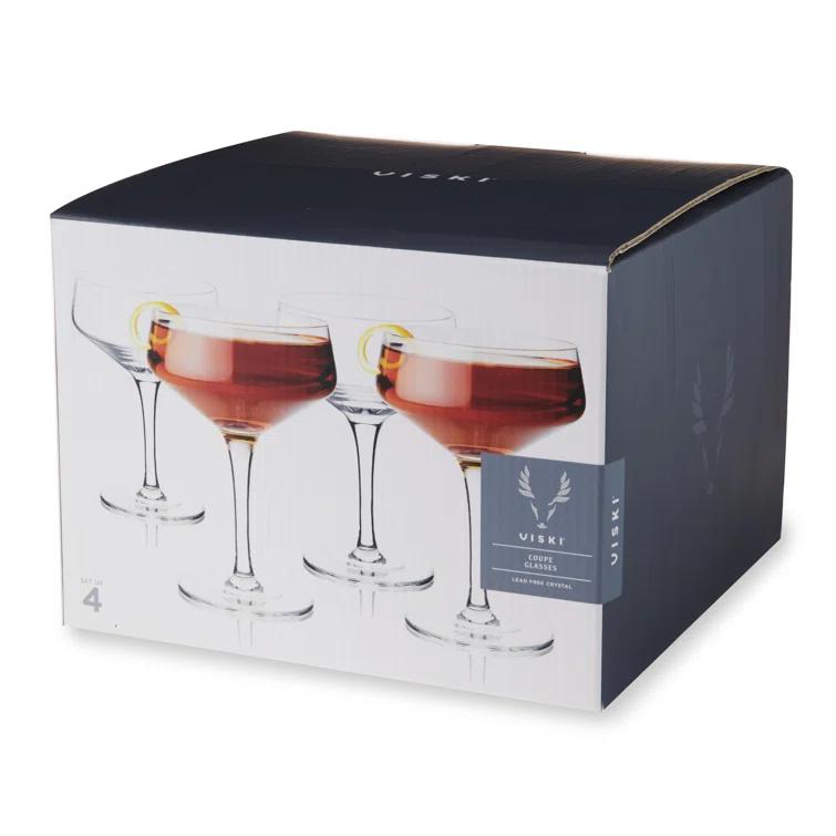 Viski Raye Angled Crystal Coupe Glasses (Set of 4)