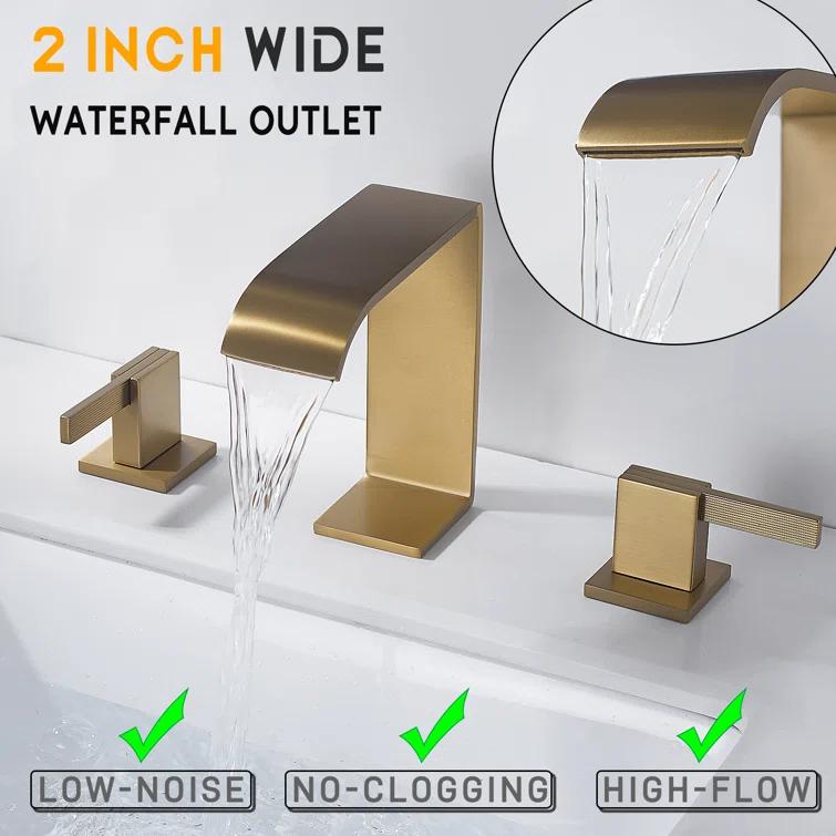 2 Handle 8 Inch Widespread Waterfall Bathroom Sink Faucet with Drain