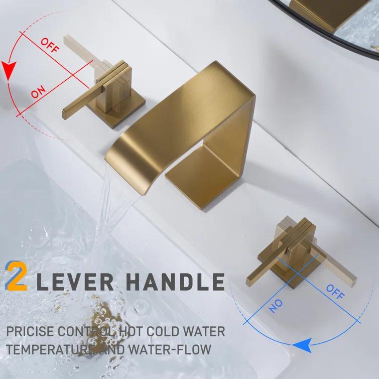2 Handle 8 Inch Widespread Waterfall Bathroom Sink Faucet with Drain