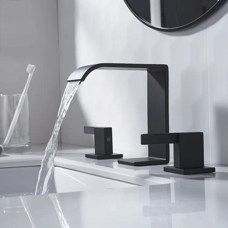2 Handle 8 Inch Widespread Waterfall Bathroom Sink Faucet with Drain