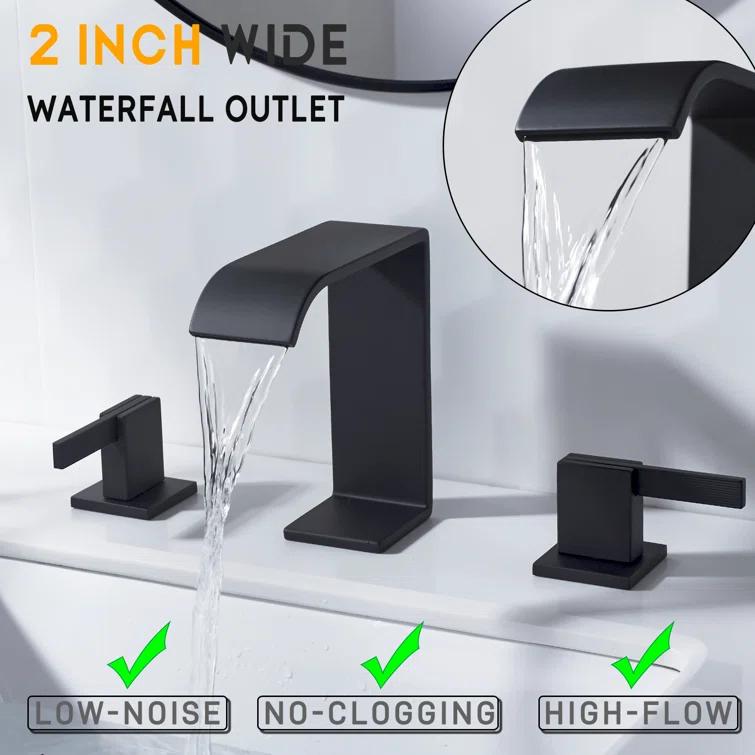 2 Handle 8 Inch Widespread Waterfall Bathroom Sink Faucet with Drain
