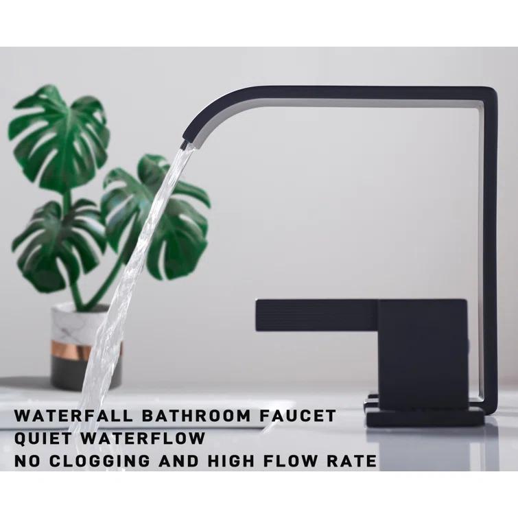 2 Handle 8 Inch Widespread Waterfall Bathroom Sink Faucet with Drain