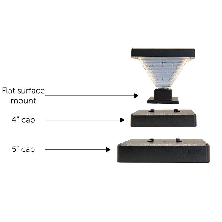 Gama Sonic Luxor Black 4x4 and 5x5 Solar LED Deck Post Cap Light with Warm White and Hi/Lo Mode for Backyard and Wood Fence(2-Pack) (Set of 2)
