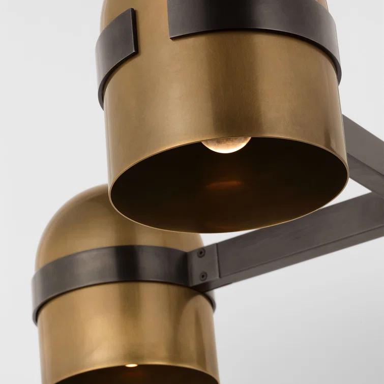 Avroko Octavia 4-light chandelier in blackened bronze finish and bright worn brass shades