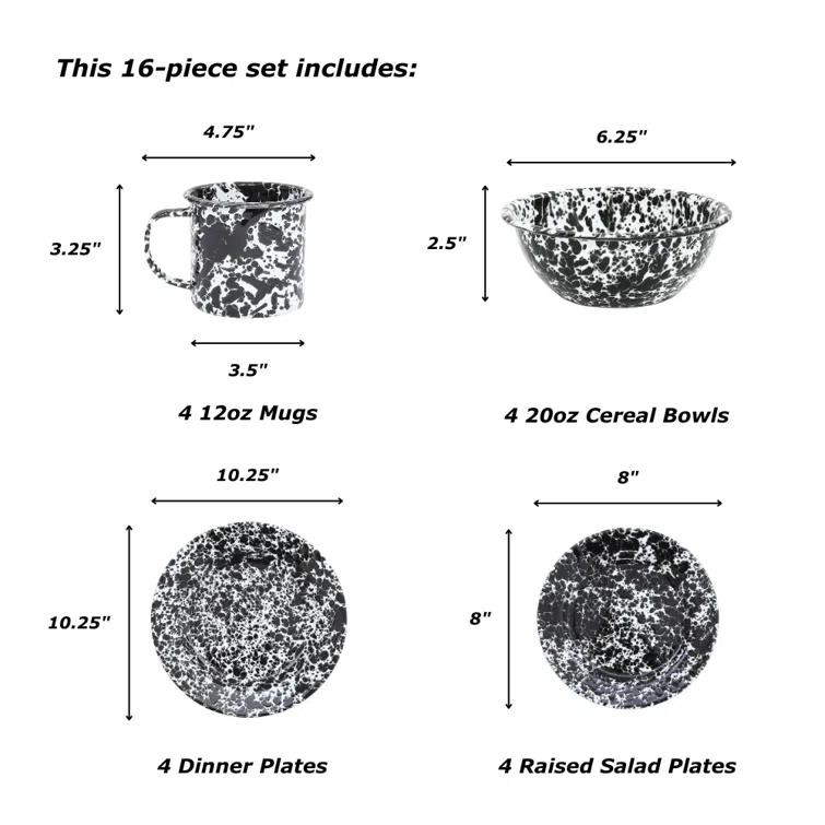 Crow Canyon Enamelware Splatter 16 Piece Dinnerware Set
