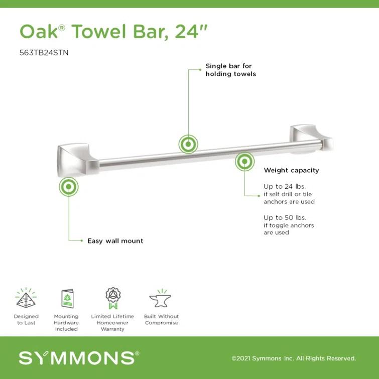 Oak Wall Mounted Bathroom Towel Bar with Installation Hardware