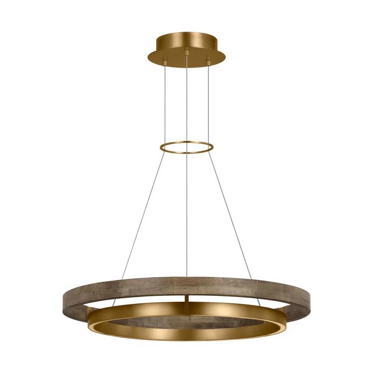 Grace Natural Brass and Weathered Oak LED Chandelier