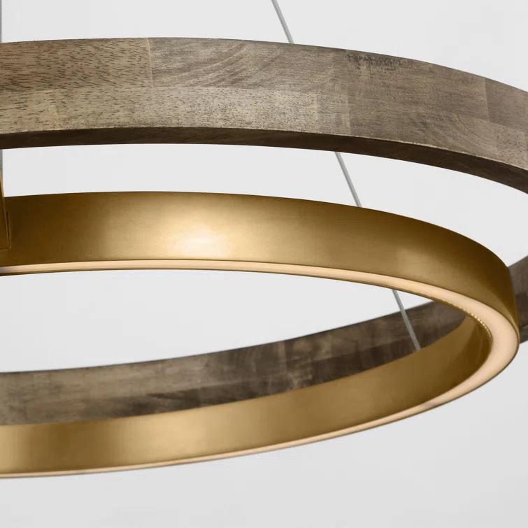 Grace Natural Brass and Weathered Oak LED Chandelier