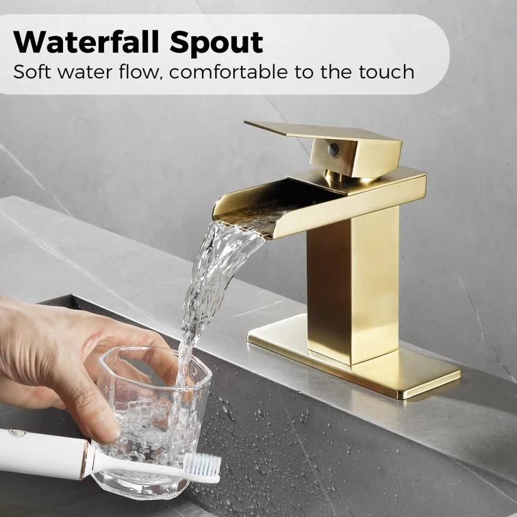 HGN TPLT-001LSJ-DP-XS HGN Waterfall Spout Bathroom Faucet with Pop-up Drain