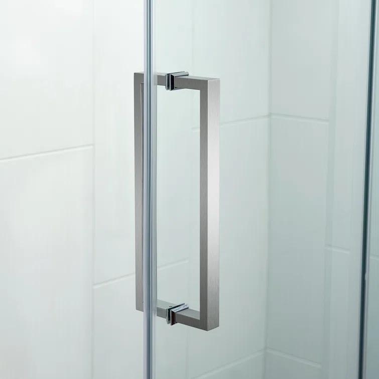 WoodBridge Semi-Frameless Single Sliding Shower Doors, 56-60" W X 76" H With 5/16" Clear Tempered Glass And Explosion-Proof Film MSDF6076-B