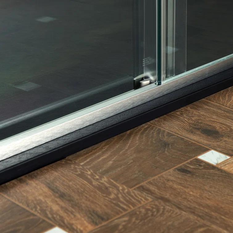 WoodBridge Semi-Frameless Single Sliding Shower Doors, 56-60" W X 76" H With 5/16" Clear Tempered Glass And Explosion-Proof Film MSDF6076-B