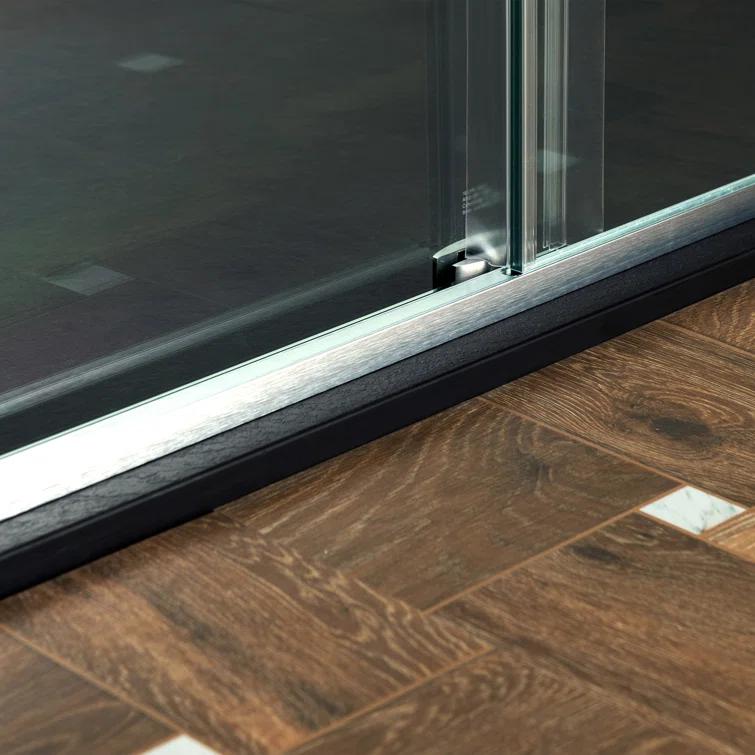 WoodBridge Semi-Frameless Single Sliding Shower Doors, 56-60" W X 76" H With 5/16" Clear Tempered Glass And Explosion-Proof Film MSDF6076-C