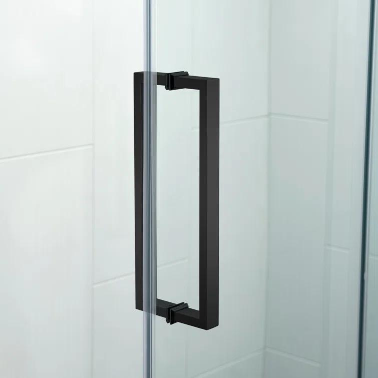 WoodBridge Semi-Frameless Single Sliding Shower Doors, 56-60" W X 76" H With 5/16" Clear Tempered Glass And Explosion-Proof Film MSDF6076-MBL