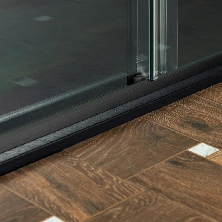 WoodBridge Semi-Frameless Single Sliding Shower Doors, 56-60" W X 76" H With 5/16" Clear Tempered Glass And Explosion-Proof Film MSDF6076-MBL