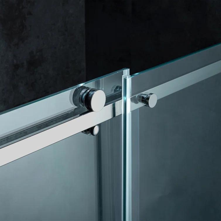 WoodBridge Frameless Single Sliding Shower Doors, 56-60" W X 62" H With 5/16" Clear Tempered Glass And Explosion-Proof Film MSDF6062-B