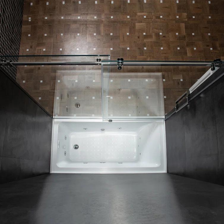 WoodBridge Frameless Single Sliding Shower Doors, 56-60" W X 62" H With 5/16" Clear Tempered Glass And Explosion-Proof Film MSDF6062-B