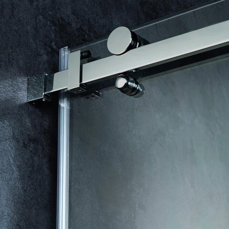 WoodBridge Frameless Single Sliding Shower Doors, 56-60" W X 62" H With 5/16" Clear Tempered Glass And Explosion-Proof Film MSDF6062-B