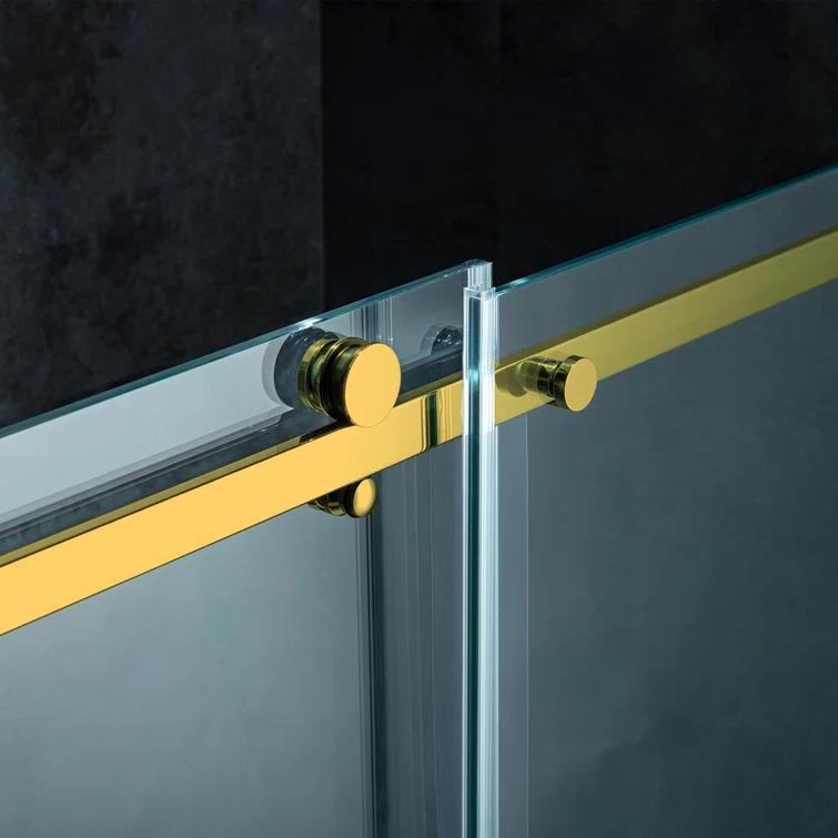 WoodBridge Frameless Single Sliding Shower Doors, 56-60" W X 62" H With 5/16" Clear Tempered Glass And Explosion-Proof Film MSDF6062-BG