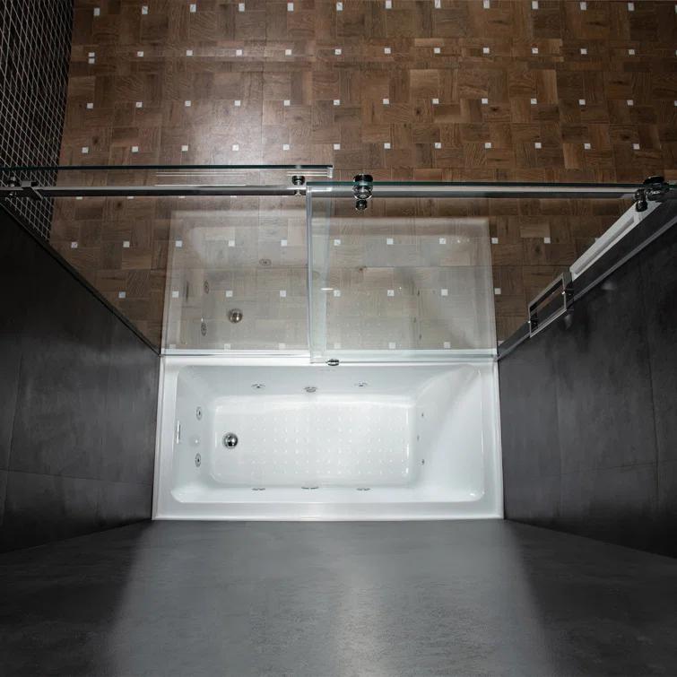 WoodBridge Frameless Single Sliding Shower Doors, 56-60" W X 62" H With 5/16" Clear Tempered Glass And Explosion-Proof Film MSDF6062-C