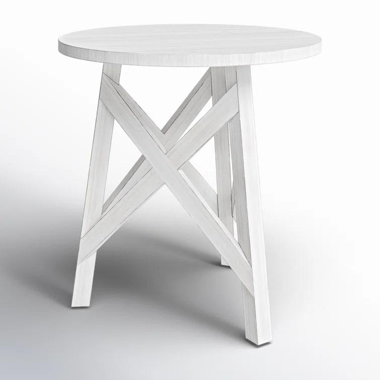 White Round Transitional Wood End Table