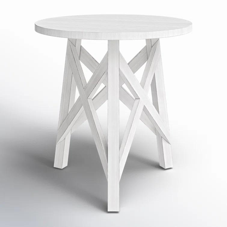 White Round Transitional Wood End Table