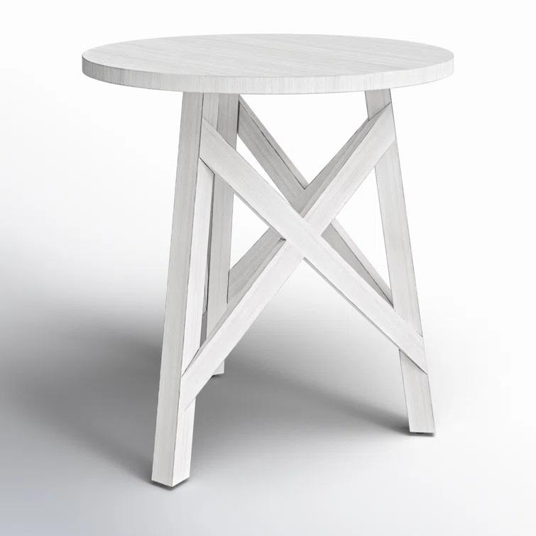White Round Transitional Wood End Table