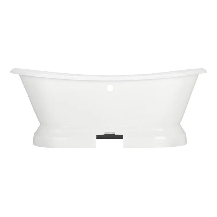 Frayser 71" Cast Iron Soaking Double Slipper Pedestal Freestanding Tub with Rolled Rim and Drain Kit