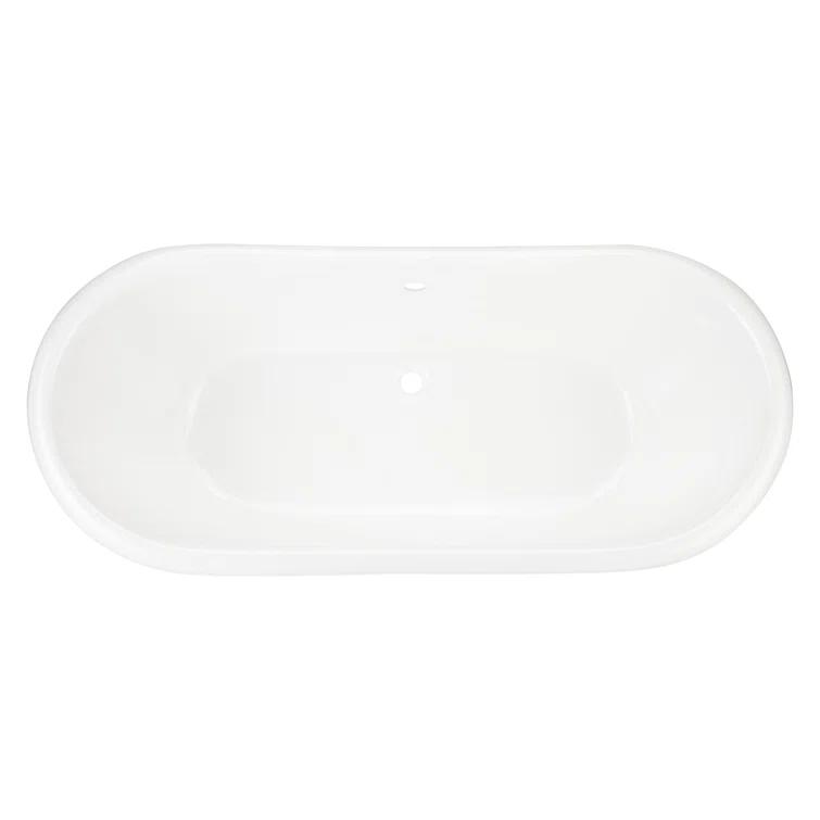 Frayser 71" Cast Iron Soaking Double Slipper Pedestal Freestanding Tub with Rolled Rim and Drain Kit
