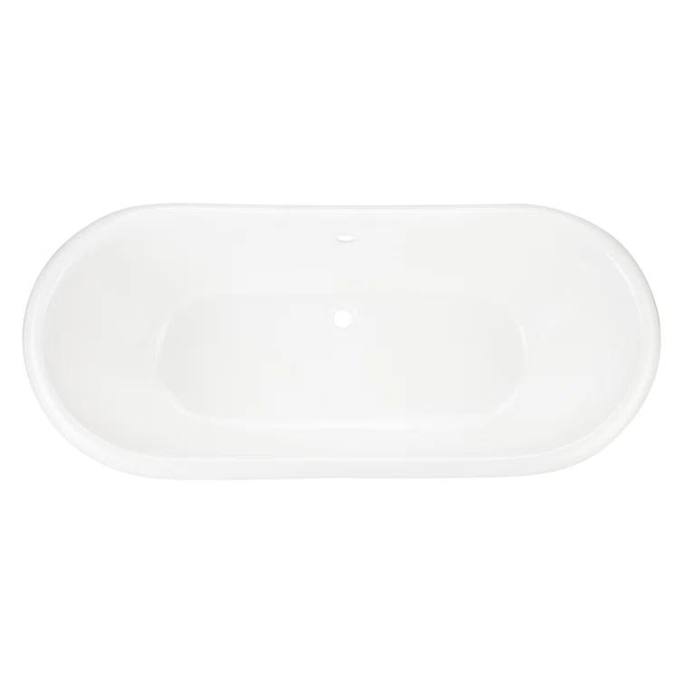 Frayser 71" Cast Iron Soaking Double Slipper Pedestal Freestanding Tub with Rolled Rim and Drain Kit