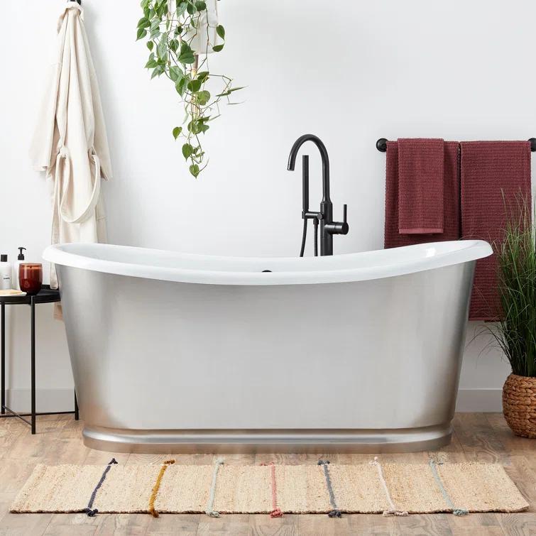 Dorset 66" Cast Iron Soaking Double Slipper Freestanding Tub with Drain and Overflow
