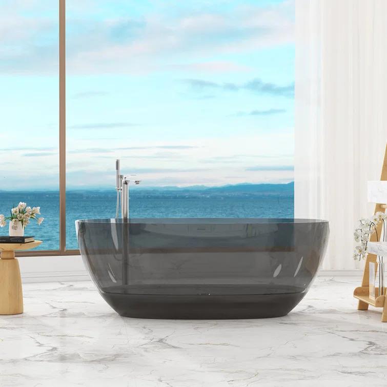 Marfa 59'' x 30'' Runway Semi Transparent Resin Freestanding Soaking Bathtub