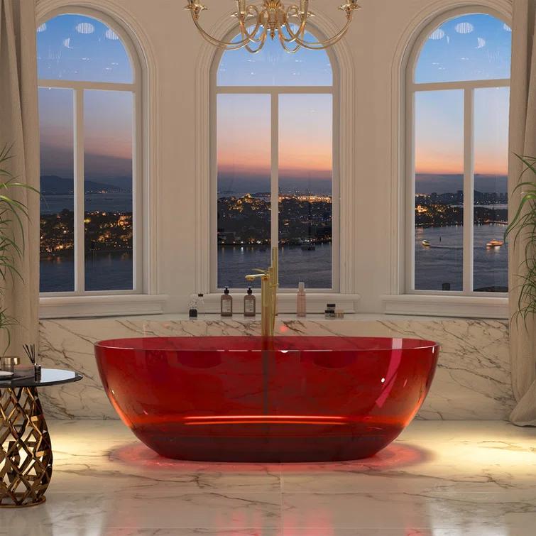 67'' x 30'' Runway Semi Transparent Resin Freestanding Soaking Bathtub