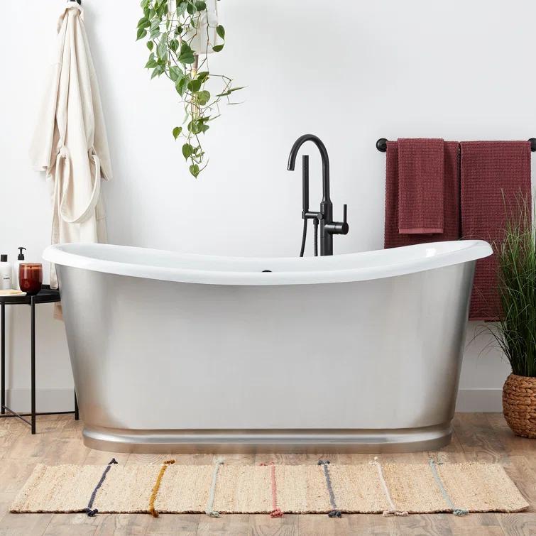 Dorset 66" Cast Iron Soaking Double Slipper Freestanding Tub with Drain and Overflow
