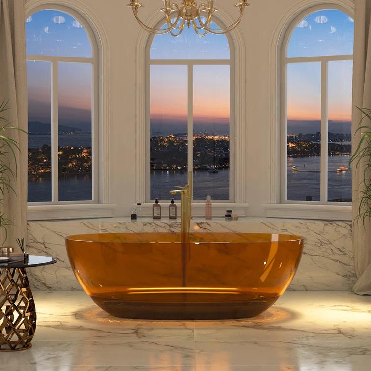 Marfa 67'' x 30'' Runway Semi Transparent Resin Freestanding Soaking Bathtub