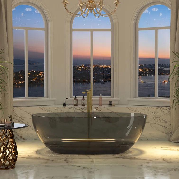 67'' x 30'' Runway Semi Transparent Resin Freestanding Soaking Bathtub