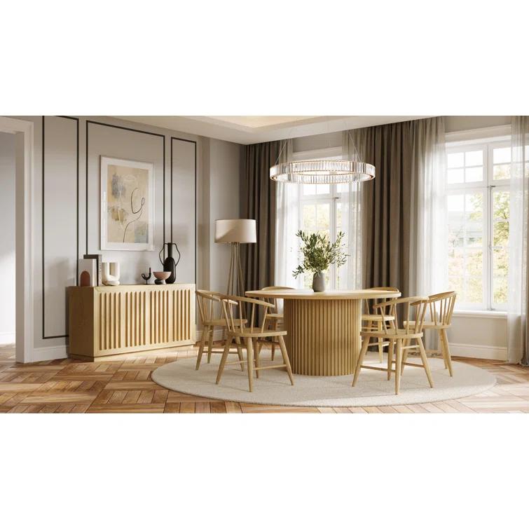 Ebern Designs Rovena Round Mid-Century Modern Fluted Pedestal Base Dining Table