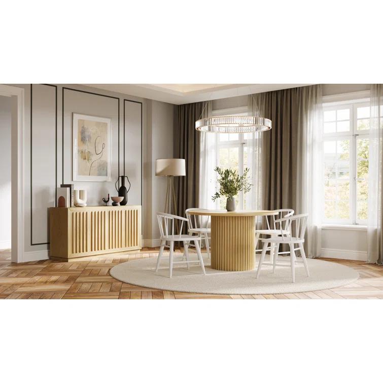 Ebern Designs Rovena Round Mid-Century Modern Fluted Pedestal Base Dining Table