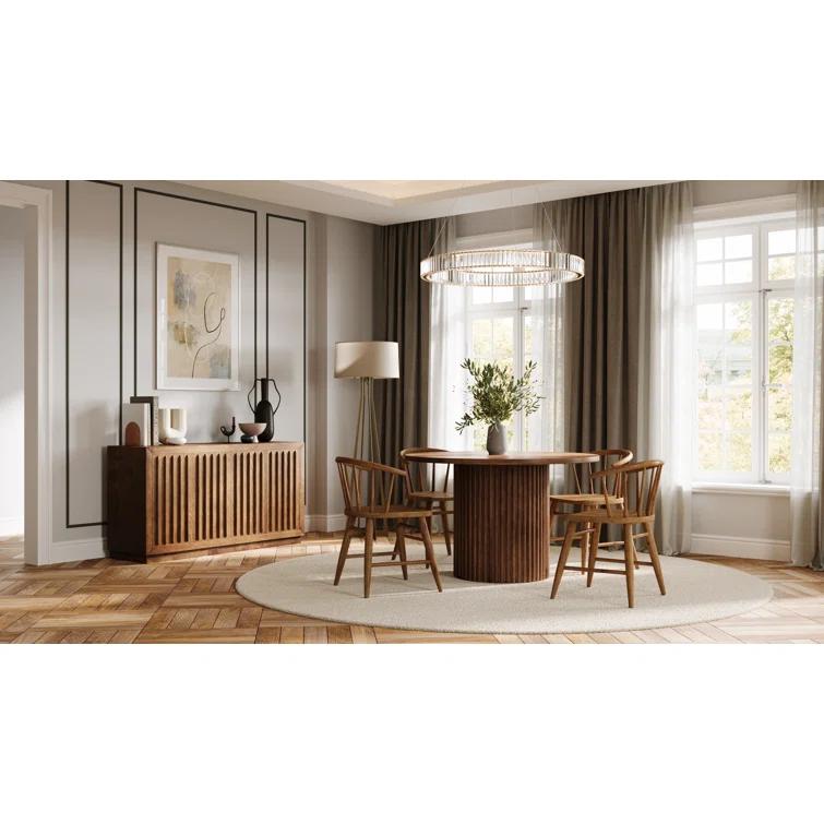 Ebern Designs Rovena Round Mid-Century Modern Fluted Pedestal Base Dining Table