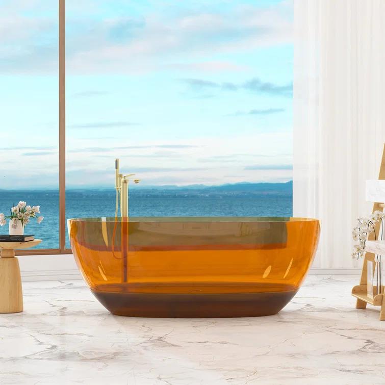 Marfa 59'' x 30'' Runway Semi Transparent Resin Freestanding Soaking Bathtub