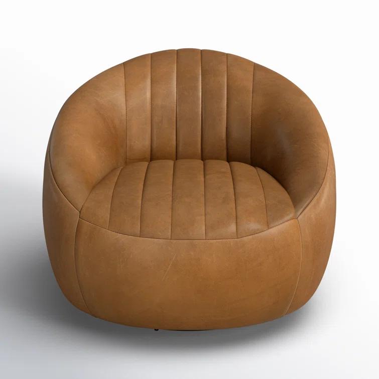 Sienna Brown Top Grain Leather Swivel Barrel Chair