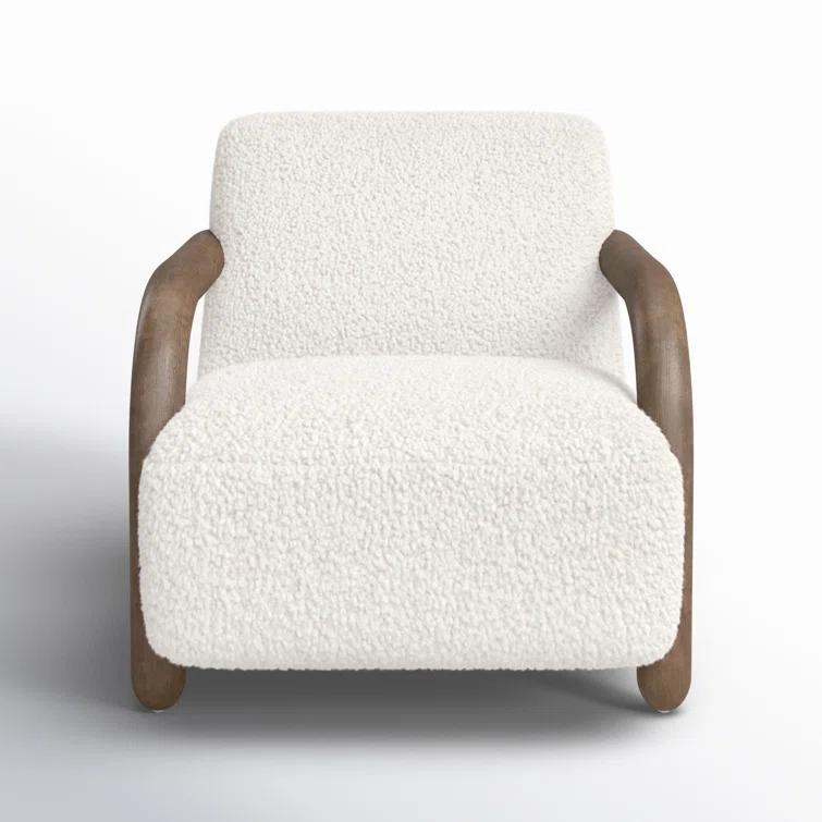 Natural Wood Accent Chair with White Faux Mongolian Shearling