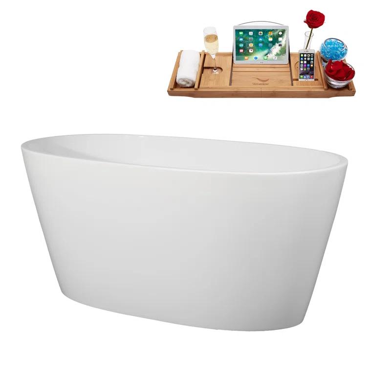 51" Streamline Soaking Freestanding Tub and Tray With Internal Drain