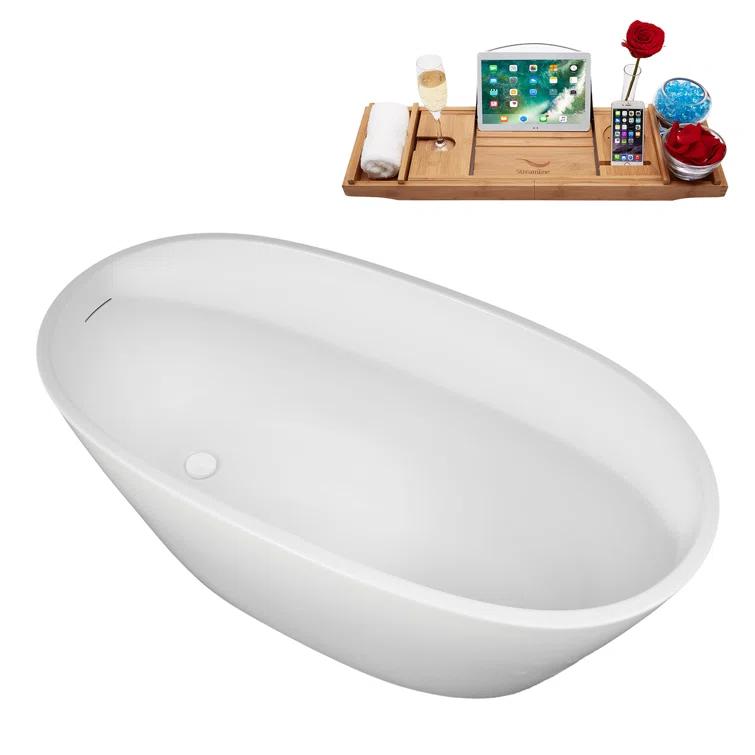 51" Streamline Soaking Freestanding Tub and Tray With Internal Drain