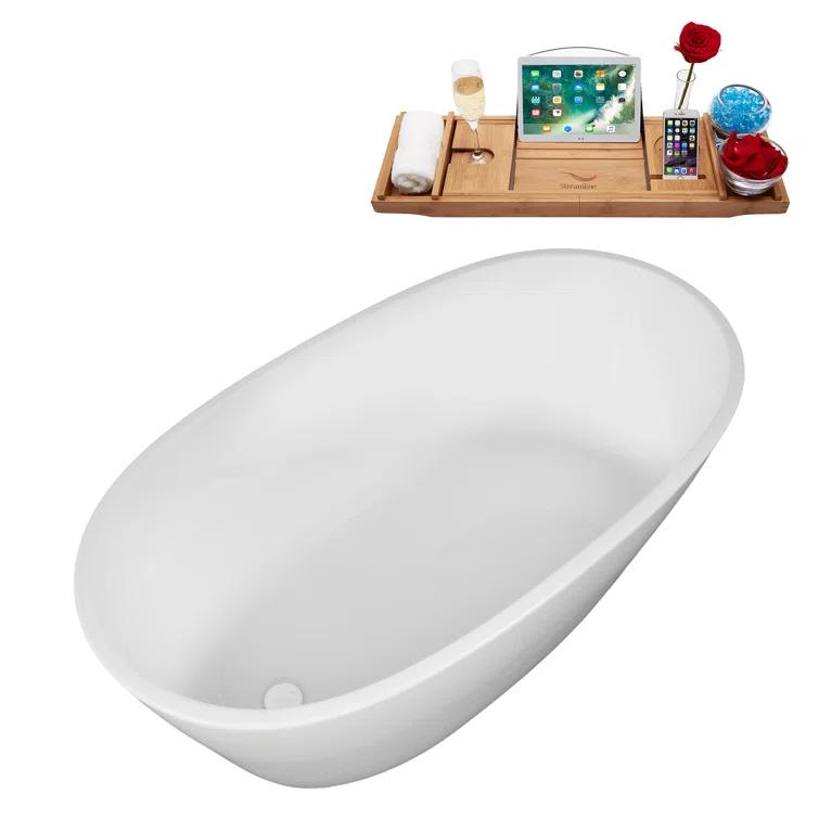 51" Streamline Soaking Freestanding Tub and Tray With Internal Drain