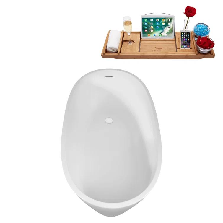 51" Streamline Soaking Freestanding Tub and Tray With Internal Drain